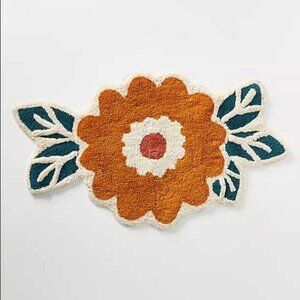 New Anthropologie Tufted bouquet orange flower bath mat rug